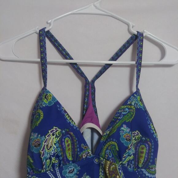 ATHLETA Offshore Racerback Tankini Top Paisley Blue Swim Size Small - Picture 3 of 9
